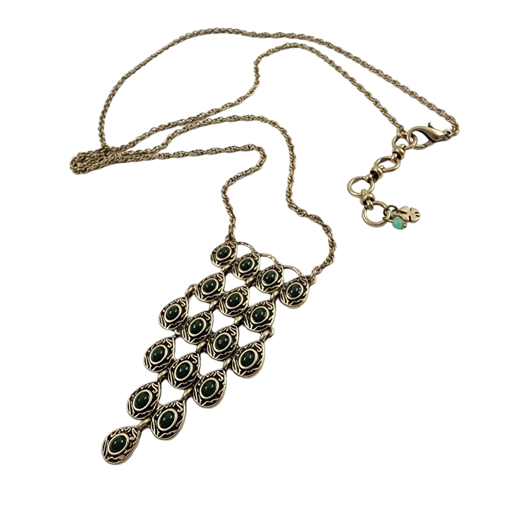 Lucky Brand boho necklace long pendant necklace tiered pendant green